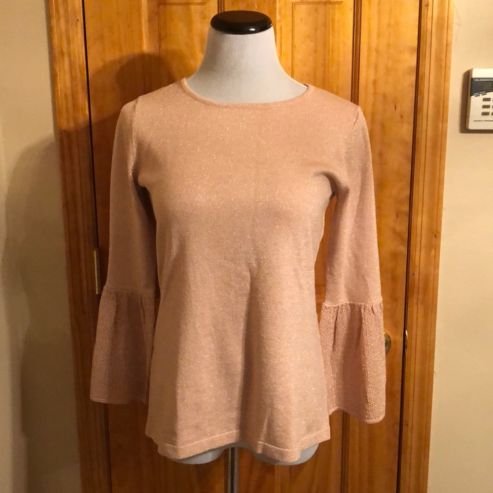 CK pink/gold shimmer knit top w bell sleeve